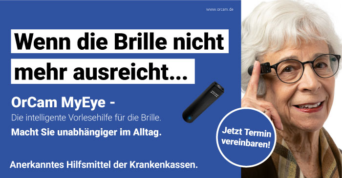augen und sehen vorlesehilfe hilfsmittel brille vorlesen haendler orcam myeye hessisch lichtenau